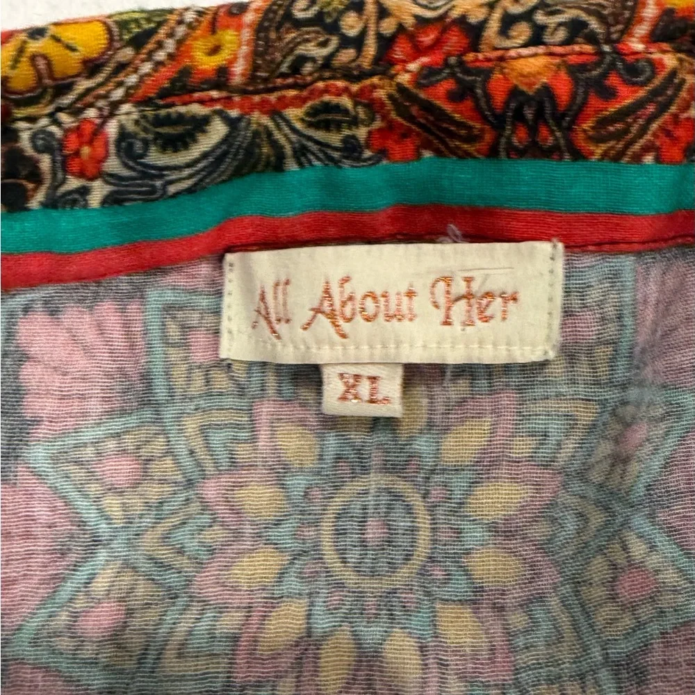 All About Her Embroidered Mosaic Button-Up Shirt 100% Cotton (XL) Hippie Gypsy - Picture 12 of 17